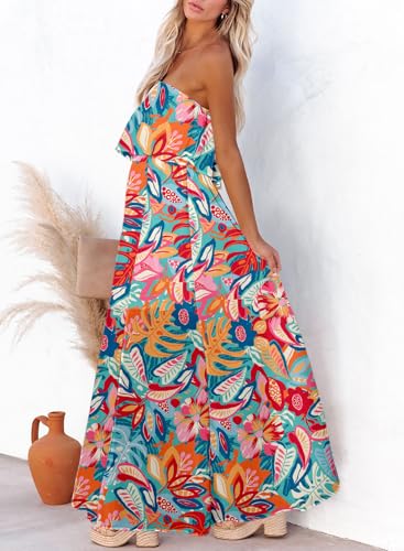 Dokotoo Womens Strapless Dresses Casual Summer High Waist Side Split Flowy Boho Maxi Dress2