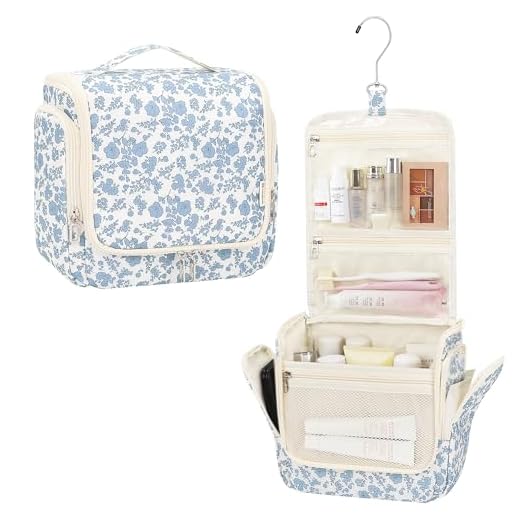 Relavel Hanging Toiletry Bag for Women Travel Makeup Bag Cosmetic Organizer Toiletries Bag for Travel Size Essentials Accessories Shower Caddy Bag for Bathroom Beach Gym, Floral Print
