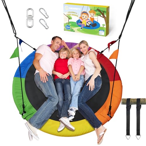 PACEARTH 60” Tree Swing for Kids & Adults Outdoor Saucer Swing 60-Inch Diameter 900D Oxford Fabric Splash and UV Resistant Heavy Duty 900LBS Weight Capacity with Tree Straps and 360° Swivel
