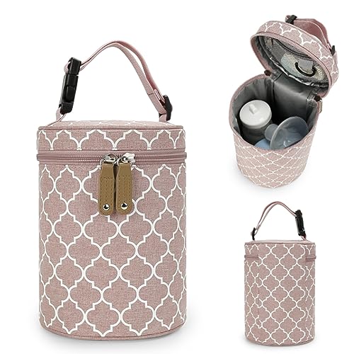 DZOZO Insulated Baby Bottle Bag Breastmilk Cooler Portable Thermal Tote Milk Storage Holder Carrier Pink 14cm x 19cm (MAMI-BAO-000025-ZQUK)