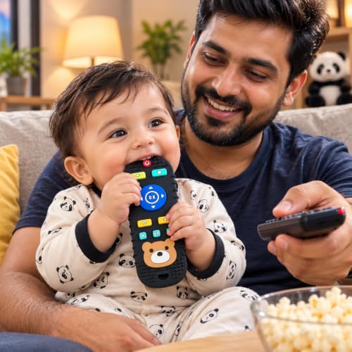 Image of CHICAGOZONE Premium Baby Silicone Teether Ring Toy - BPA Free Soft Teething Toy for Infants, Multi-Texture Sensory Chew Toy, Easy Grip Teether for Babies 3-12 Months, Cute Animal Design (Multicolor) (BLACK REMOTE PANDA.)