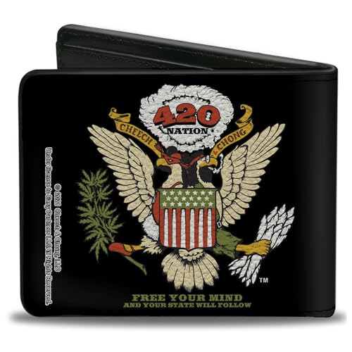 Cheech & Chong Wallet, Bifold, Cheech and Chong 420 Nation Coat of Arms Black, Vegan Leather2