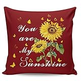 Scrummy Fundas de almohada de 50,8 x 50,8 cm, diseño de girasol con mariposas y texto en inglés 'You Are My Sunshine', color rojo oscuro