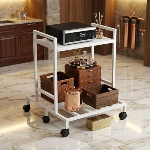 Image of 2-Tier Double Battery Stand with Wheels - Heavy Duty White Metal UPS Trolley for Inverter & Battery Storage, Durable & Space-Saving Design (White)