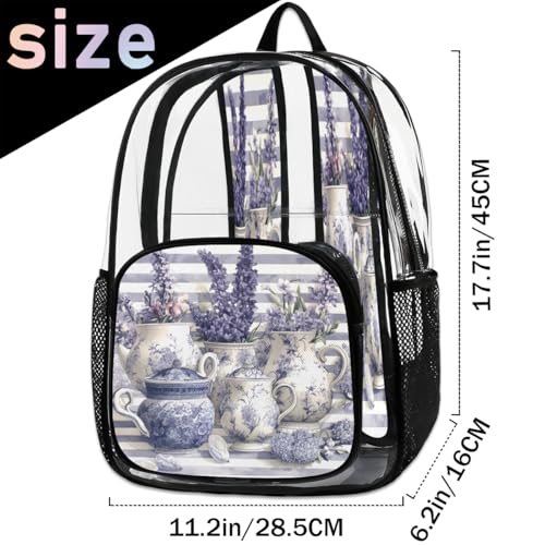 Beautiful Lavender Clear Backpack for Stadium Events, Spring Watercolor Wisteria Waterproof Clear Bag for Women Men Adult Sport Work Daily Music Festival and Concerts2