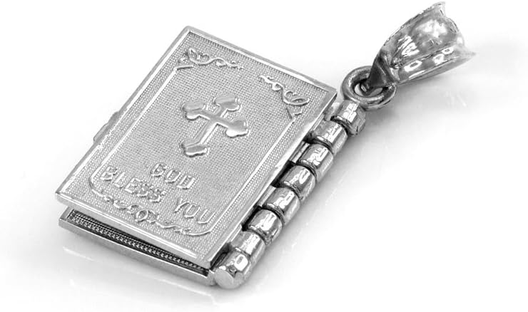 Religious Jewelry Polished Sterling Silver 3D Holy Bible Book w/Lord's Prayer Pendant Necklace - Image 5