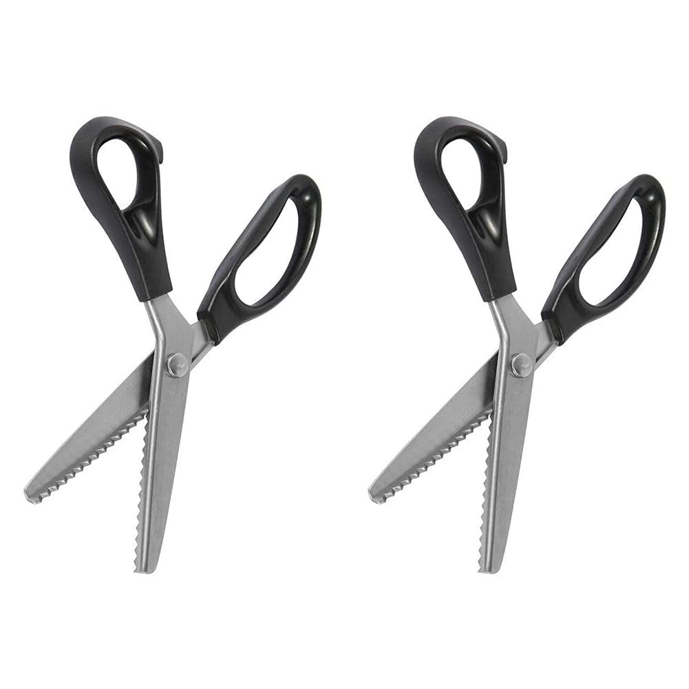 Pinking Shears Dressmaking Fabric Scissors - Zig Zag Pattern Serrated Sewing Stainless Steel Precision Tailors Scissors 23cm (Pack of 2)