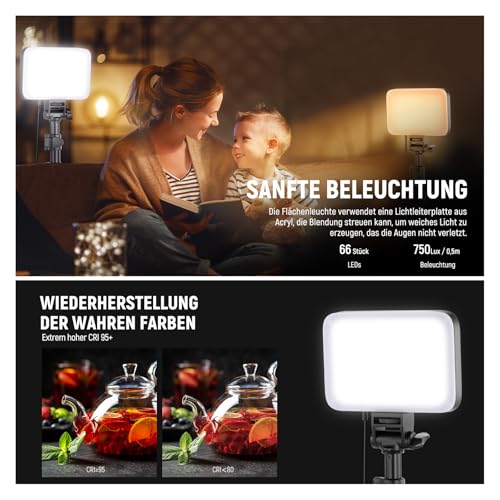 NEEWER BASICS LED Videolicht Panel Beleuchtungsset, 2er Pack Bi Color dimmbare tragbare Studioleuchten mit Ständern Filtern… – Ansicht 3