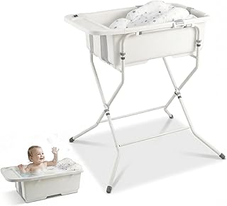 Baby Bathtub with Stand,Collapsible Infant Bath Tub | Large Capacity Newborn Toddler Shower with Thermometer & Soft Cushion for Baby 0 to 36 Months