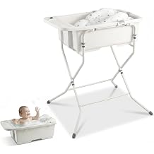 Baby Bathtub with Stand,Collapsible Infant Bath Tub | Large Capacity Newborn Toddler Shower with Thermometer & Soft Cushion for Baby 0 to 36 Months