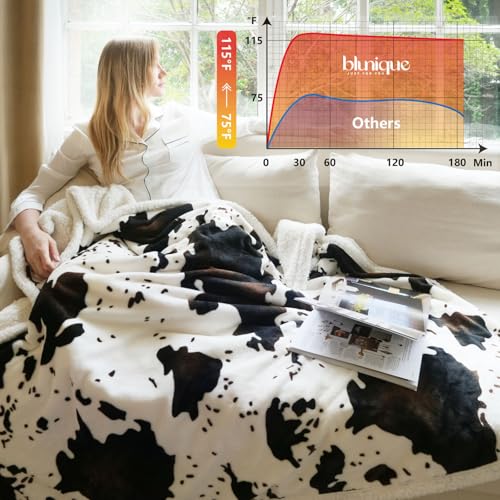 Cow Print Heated Throw Blanket Electric Blanket-Heating Blanket Throw with 5 Heat Levels & 4 Hours Auto-Off, Cozy Soft Fleece Sherpa, Washable, 50 x 60 Inches Cow Print White - Image 4