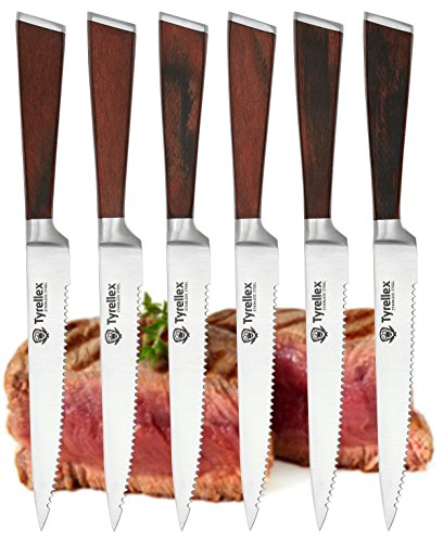 Tyrellex Steak Knives | Premium Steak Knife Set (6 Pieces and Wood Gift Box)