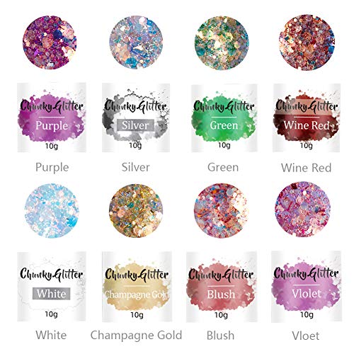 AODIGEGE Chunky Glitter 8 stuks gezichtsglitter voor nagels, pailletten glitterpoeder, haarglitter, make-up glitter, doe-het-zelf-design, voor festival decoratie muziek festival - Image 3