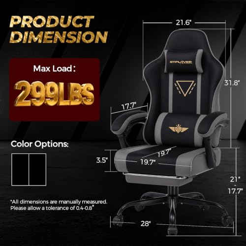 Image of GTPLAYER Video Gaming Chair Fabric, Ergonomic Computer Chair with Footrest and Pocket Spring Cushion, Height Adjustable Video Gamer Chair with Lumbar Support for Adults, Gray