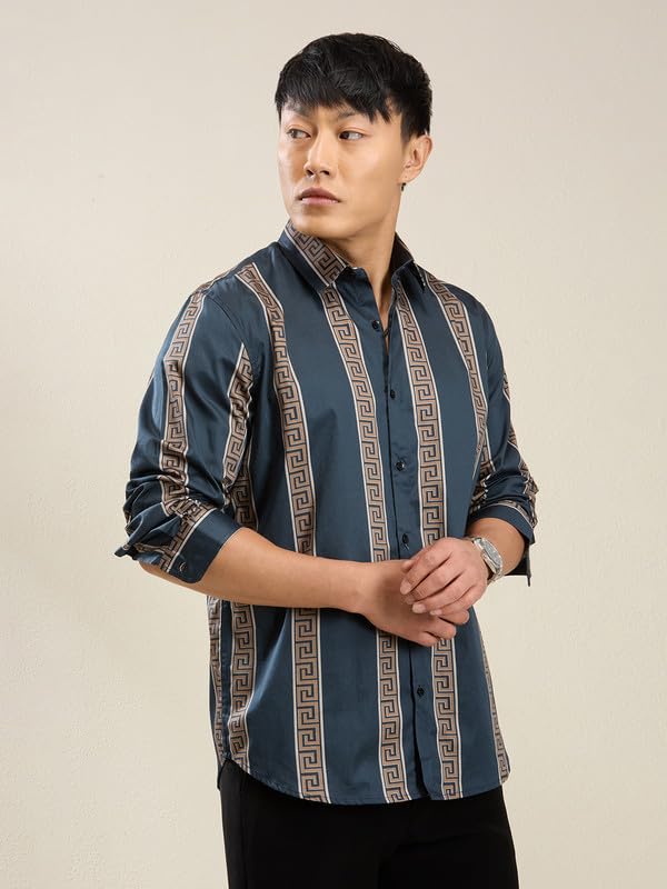 Image of Men's Printed Regular Fit Full Sleeves Cotton Formal Shirt