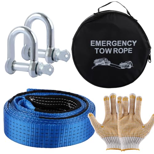 YAYODS 5M x 5CM Heavy Duty Tow Recovery Strap Kit 8 Ton Towing Rope with D Shackles Work Gloves & Carry Bag Emergency Car Breakdown Recovery Tool for SUV Van Off-Road 4x4 Vehicles Blue
