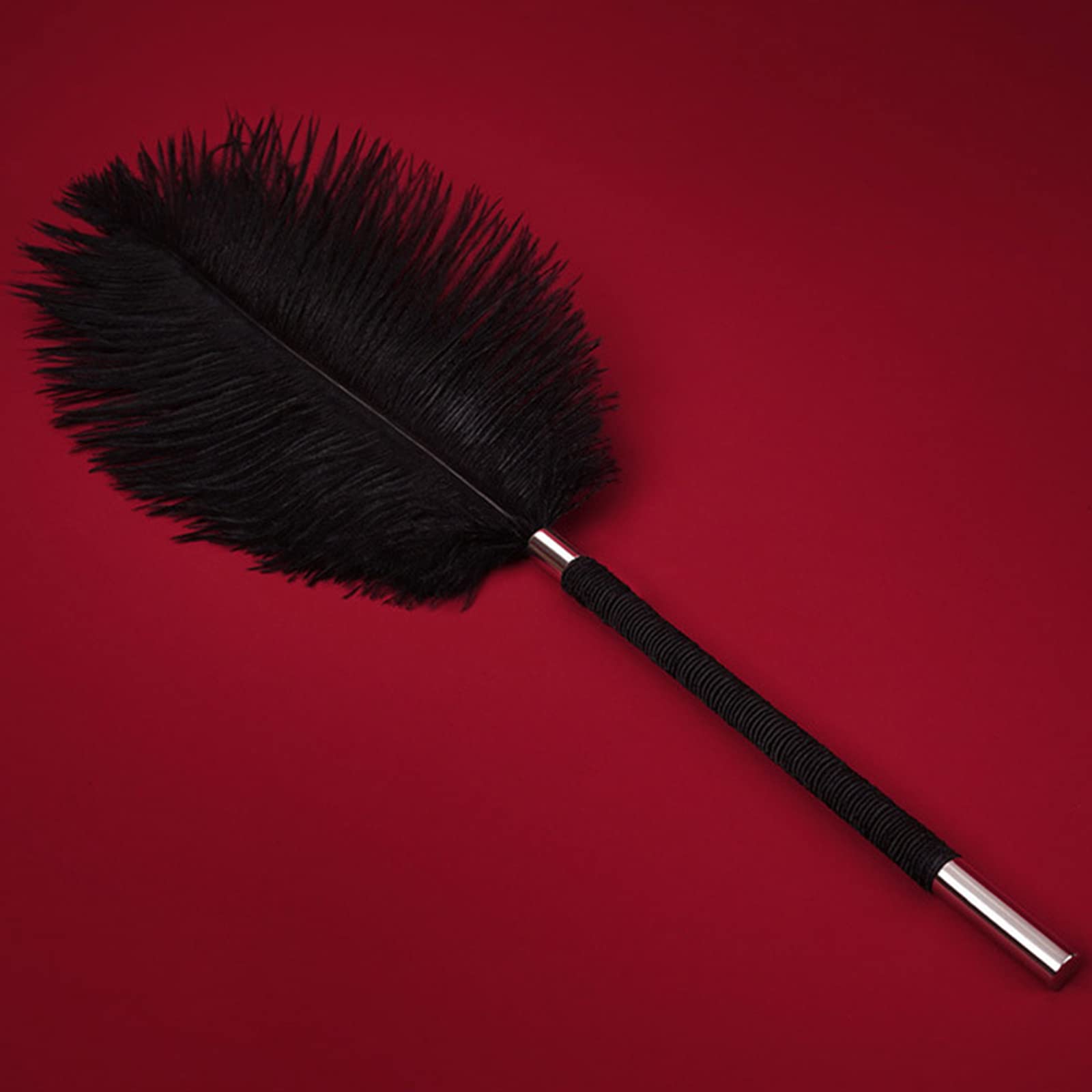 SM Adult Sexy Double Feather Teasing Toys Male and Female Role Play Tickling Romantic Sex Adult Toy with Lightweight Handle(Black)