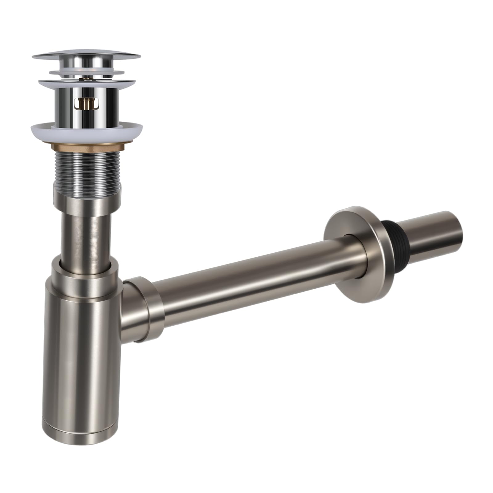 Siphon de lavabo avec trop-plein - Siphon universel en acier inoxydable 304 - Pour lavabo de salle de bain - Siphon pop-up - Argenté