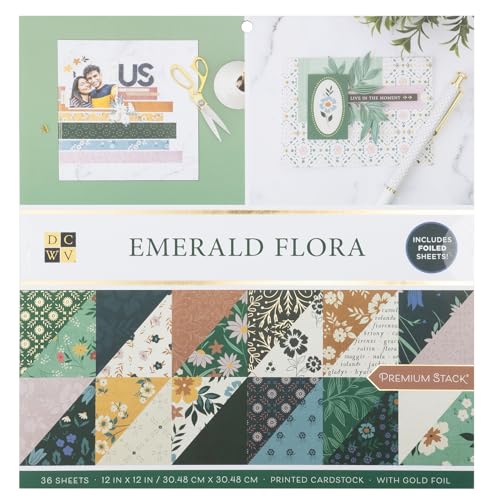 Papier cartonné robuste DCWV Flora émeraude aux accents dorés dorure