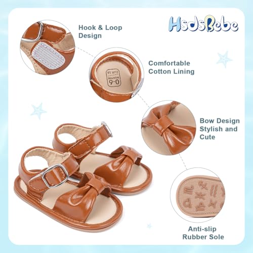 Image of HsdsBebe Baby Girls Sandals Bohemia Flower Bow Soft Sole Toddler First Walkers Beach Summer Shoes