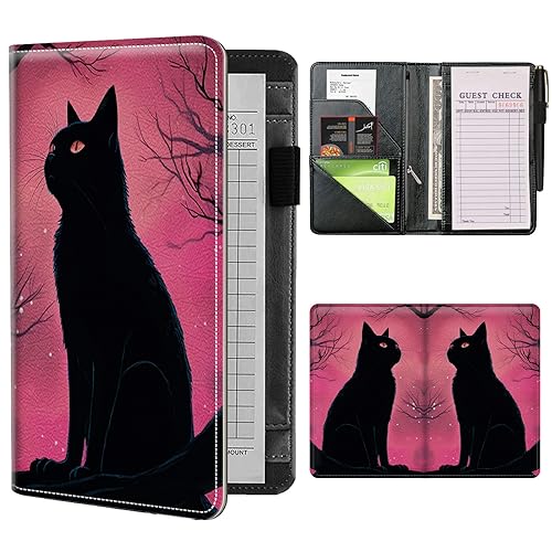 Server Books for Waitress Waiter with Zipper Pocket, Cat Pink Nebula Leather Server Pads (5