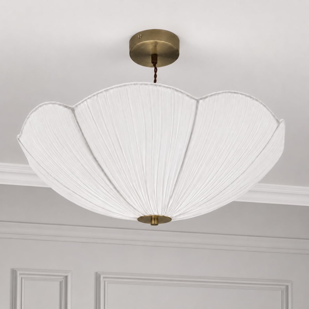 CGC Lighting Indoor Ceiling Lamp Shade Large 51cm White Ruffled Silk Petal Scallop Fabric Bedroom Dining Room Lounge (White Petal Scallop)