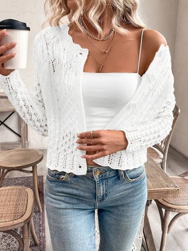 Urchics Knit Cardigan Sweaters for Women Crewneck Cropped Sweater Long Sleeve Front Button Fall Tops3