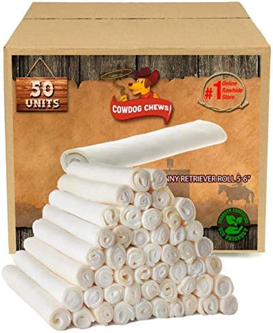 Cowdog Chews 5-6 Inches Retriever Roll - Chewing Dog Treat , 100% Natural - Natural Grass Fed Livestock Sourced– (50 Pack)