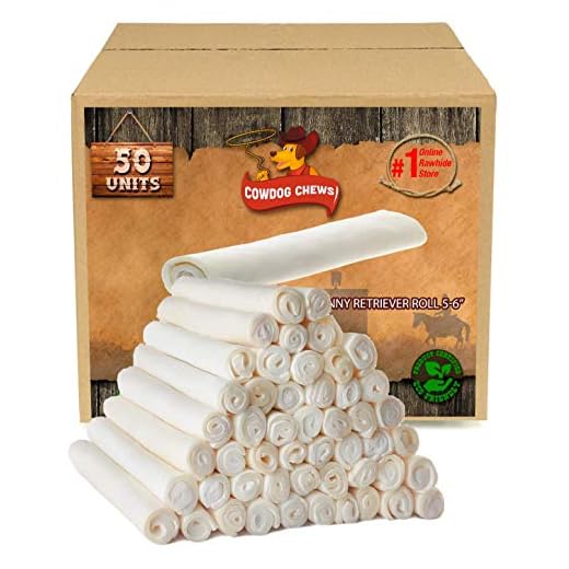 Cowdog Chews 5-6 Inches Rawhide Retriever Roll - Chewing Dog Treat, 100% Natural - Natural Grass Fed Livestock Sourced (50 Pack)
