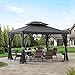 Sunjoy 10’ x12’ Hardtop Gazebo, Outdoor Patio Aluminum Frame Gazebo with Solar Panel, 2-Tier Steel Hardtop Backyard Pergola with Netting and Ceiling Hook (10x12ft-update)