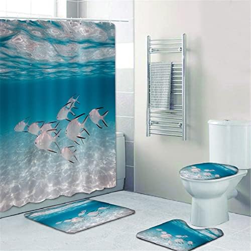 Fgolphd Underwater World Shower Curtain 180 x 200 cm 180 x 180 cm Beach Colourful Bathroom Rug 4-Piece Set Shower Curtains Waterproof (2.180 x 180 cm)