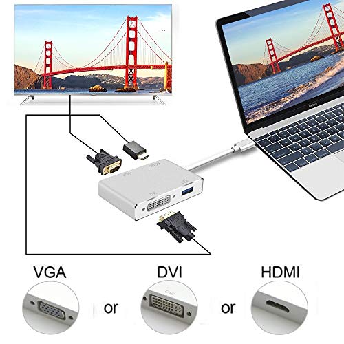 Usb C To Hdmi/Dvi/Vga/Usb 3.0 Adapter,Usb 3.1 Type-C Hub To Hdmi Dvi 4K Vga Usb Adaptor Converter (Thunderbolt 3 Compatible),Multi Monitors Adapter For Macbook/Pro,Macbook Air Monitors Projector #TOP2