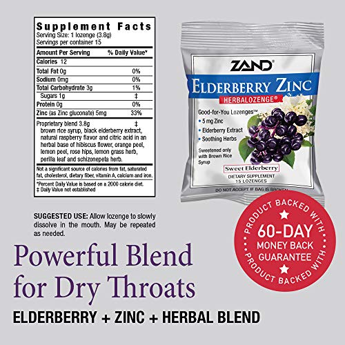 Zand Immunity Elderberry Zinc Throat Drops | Soothing Immune Support | No Cane Sugar, Corn Syrup | 3 Bags, 45 Lozenges #TOP1