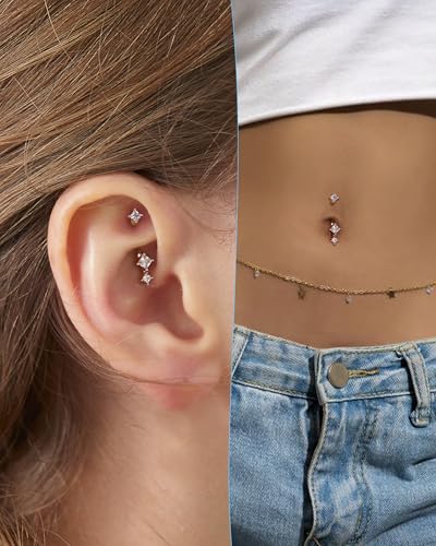Agrewd Piercing Rook Sourcil Minimaliste Argent 16G Piercing Helix Tragus Acier Chirurgical Barbell Percing Nombril Courbé pour Femmes 6mm – vue 2