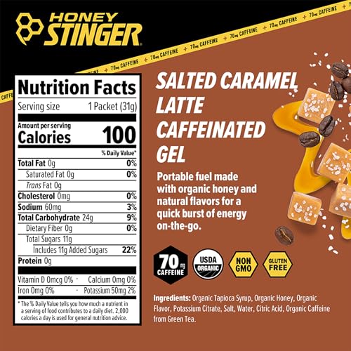 image for Honey Stinger Organic Salted Caramel Energy Gel, Caffeinated & Gluten 