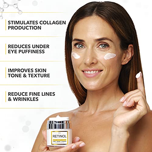 Retinol Cream for Face - Facial Moisturizer with Collagen and Hyaluronic Acid - Hydrating Wrinkle Cream for Women and Men - Anti-Aging Day and Night Moisturizer - For All Skin Types - Made in USA