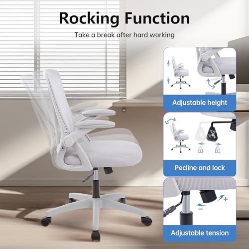 Office Chair Ergonomic Desk Chairs with Lumbar Support Mesh Computer Chair with Flip-up Armrests Comfy High Back Support Rolling Swivel Executive Task Chair for Home Office Grey