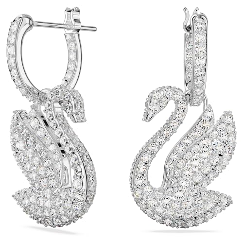 Swarovski Swan Drop Earrings, Swan, Clear, Rhodium Finished