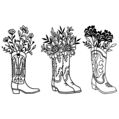 3PCS Metal Cowboy Wall Arts, Country Western Wall Art, Black Minimalistc Decorations, Vintage Cowboy Decor, Room Decor for Bedroom, Living Room, Bathroom