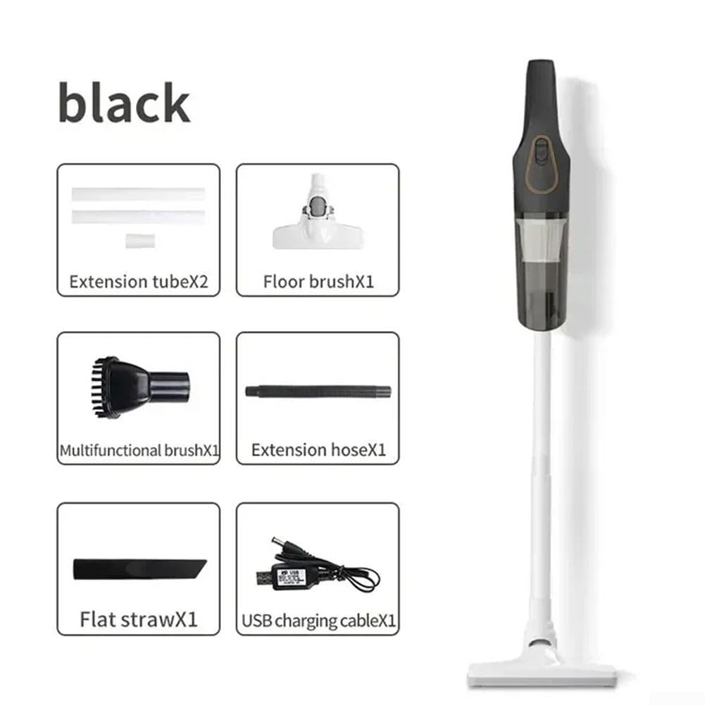 Cordless Vacuum Cleaner with Powerful Suction Motor Lightweight Design USB Charging for Multi for Surface Floor Carpet Dust Deep Clean(A-Black)