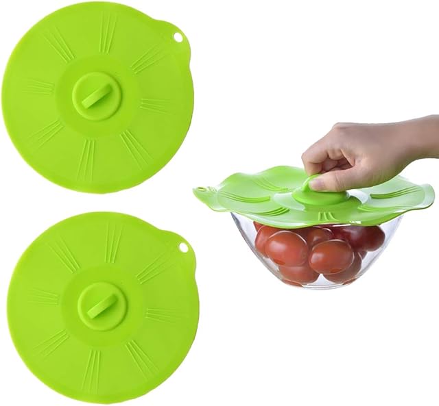 Silicone Suction Lids, Food Covers Food Storage Microwave Cover Heat Resistant Lids BPA-Free Leak-Proof for Bowls Pots Pans 2 Pack