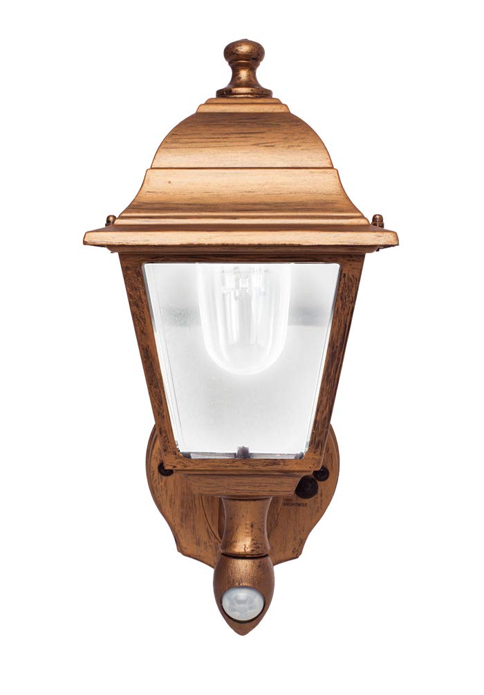 Maxsa 48219 Premium Battery-Powered Motion-Activated Decorative Outdoor Cool White LED Wall Sconce Lighting Fixture, Metal Housing, Golden Copper
