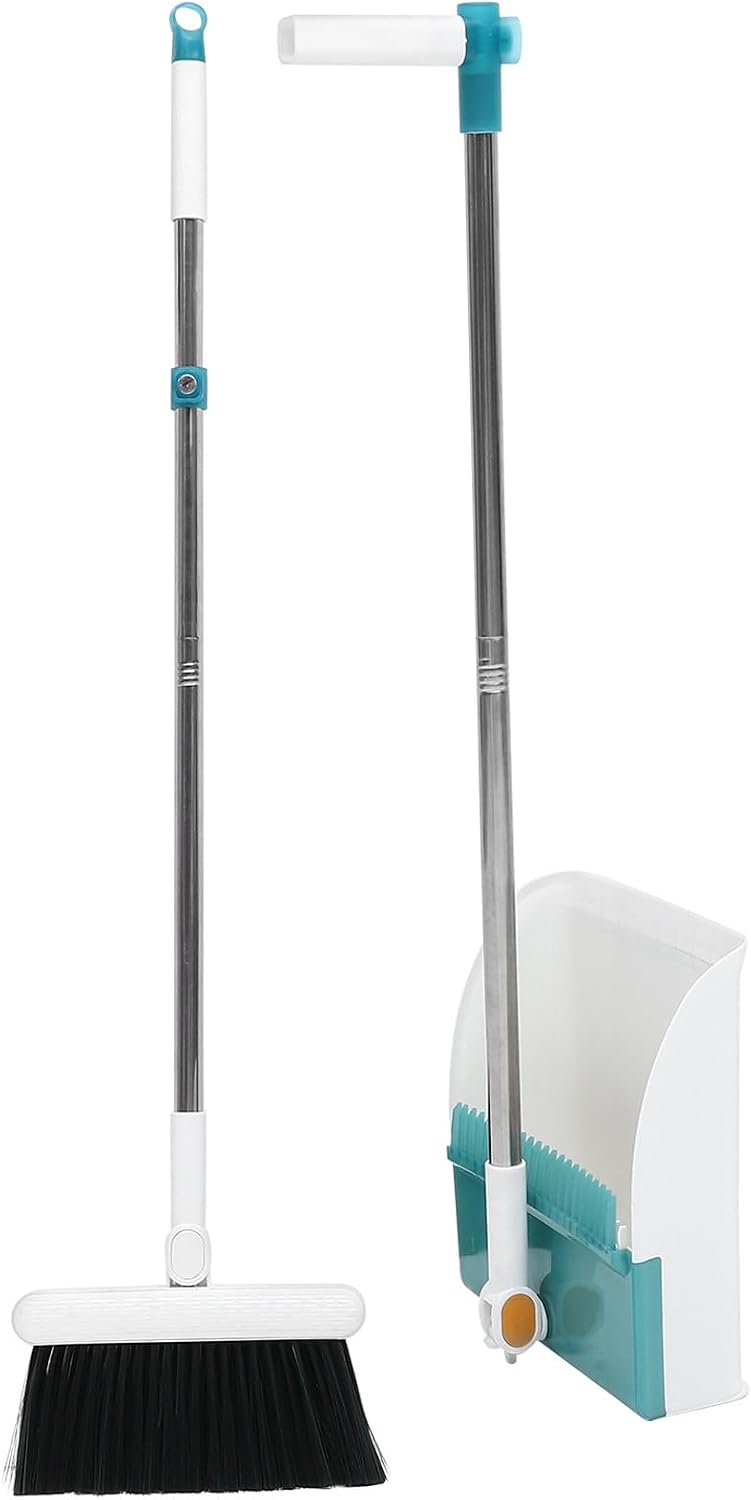 Folding Broom and Dustpan Set Home Cleaning Device with Windproof Dustpan Compact Foldable Design for Indoor Sweeping Random Color