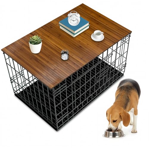 42 x 28 Inch Dog Crate Topper Wood - Dog Kennel Topper Bamboo Top for 42 Inch Crates, Pet Crate Furniture Table Cover, Decorative Wooden Platform for Small Dog Cage, Home Decor Pet Accessories