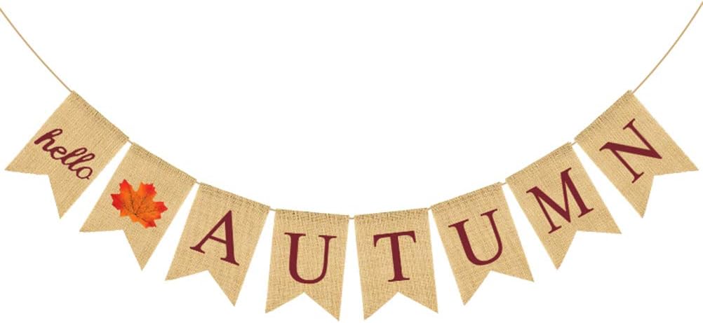 LUOZZY Hello Autumn Burlap Banner Creative Maple Leaf Banner Harvest Festival Decor Thanksgiving Day Party Supplies Decorations
