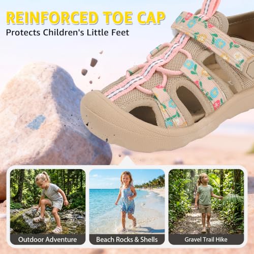 Image of Wide Toe Box Toddler Sandals Water Shoes Boys Girls Quick Dry Summer Beach | Non Slip Sole, Flexible, Machine Washable, Easy to Clean, Breathable, Adjustable Hook and Loop, Closed-toe for Outdoor & Pool