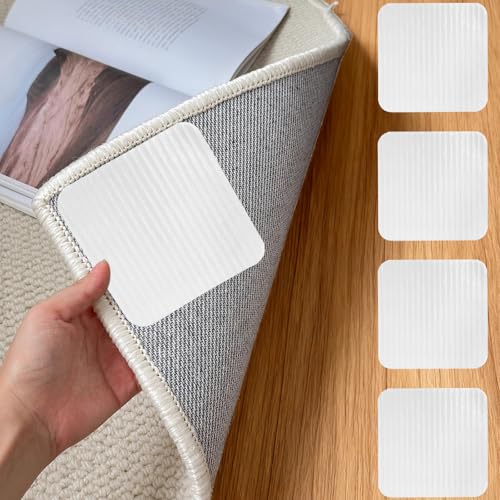 AMFUN 4 Stück Antirutschmatte für Teppich, Wiederverwendbare Teppich Antirutschunterlage, Abnehmbare, Waschbare, Zur Verhinderung des Verrutschens des Teppichs（Weiß