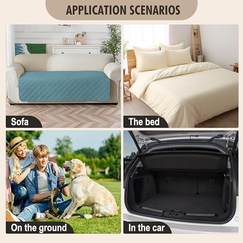 Image of Genina Waterproof Couch Cover,Washable Anti-Slip 78inch Sofa Covers with 3 Cushions,Sectional Couch Covers for Pets Friendly, Sofa Slipcovers for Dogs Cats(78inch /Blue)