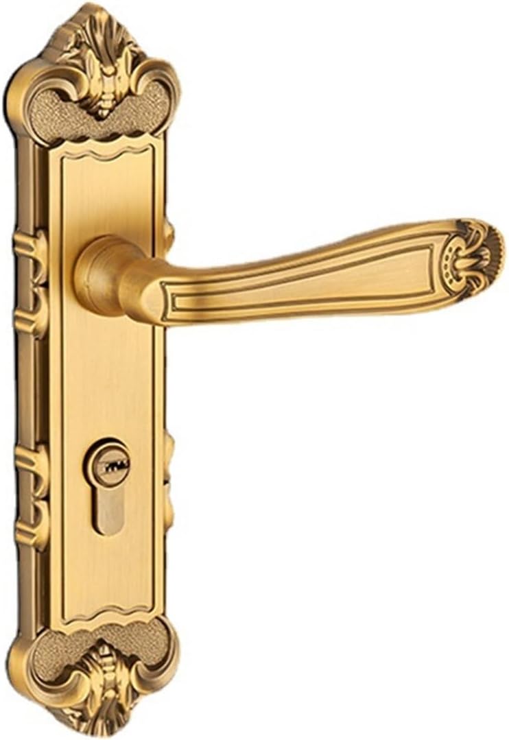 European Style Indoor Door Lock Magnetic Silent Bedroom Door Lock zinc Alloy Handle Handle Lock Blue and Yellow Bronze Wooden Door Lock(Yellow Bronze)