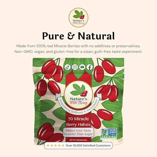 انلوك النكهات المخفية | 50 نصف فاكهة ميراكل فاخر من نيتشرز وايلد بيري | مجففة بالتجميد في الولايات المتحدة الامريكية | كما يظهر على التلفزيون وتيك توك | اصنع حامضًا حلوًا | توت سحري متغير النكهة |